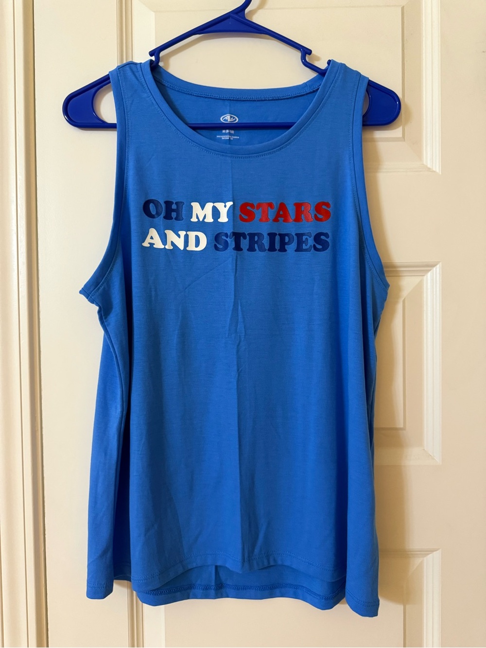 Athletic Works Blue Tank Top Oh My Stars and Stripes Size Adult Medium